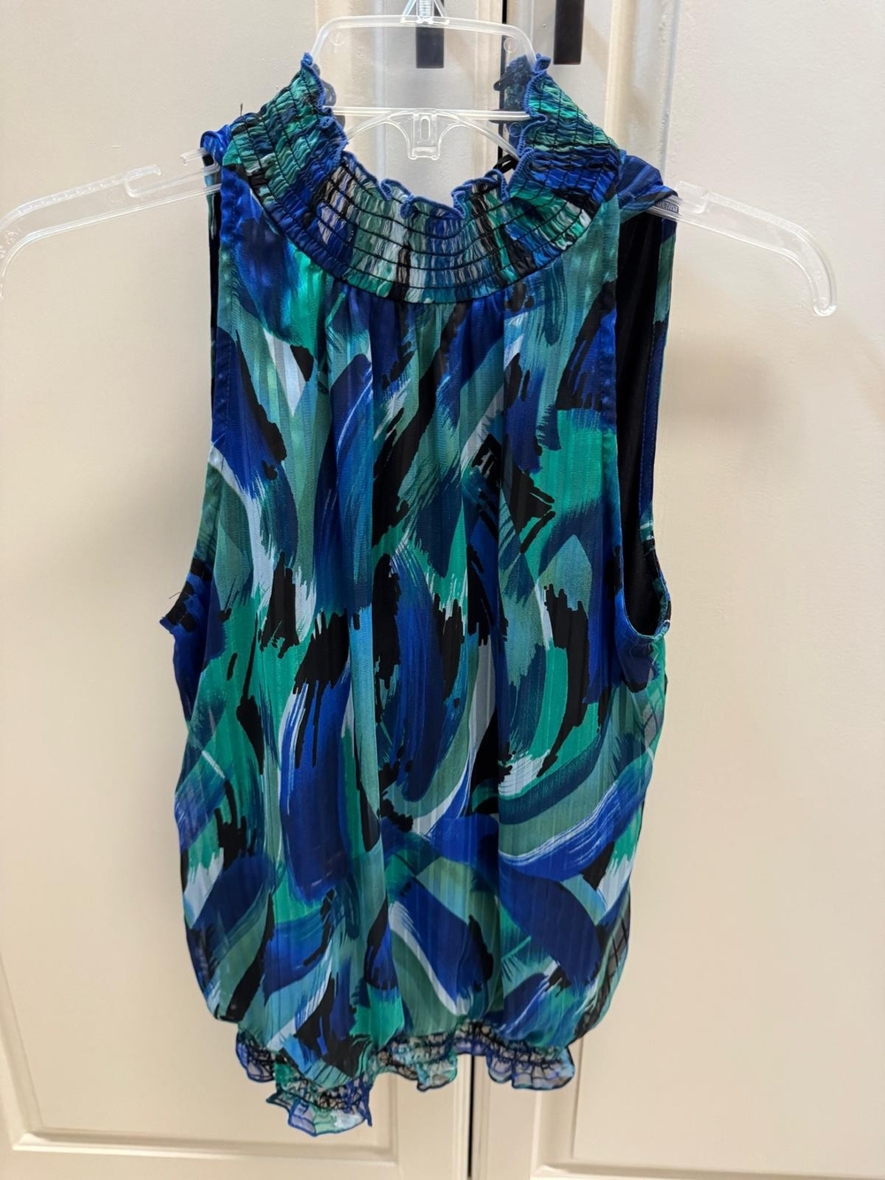 BCX Blue Teal and Black Smocked Halter Camisole